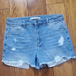 Tractr Distressed Light Blue Jean Shorts